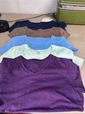 Pack of 5 Solid Short-Sleeve Tees - Purple, Mint, Light Blue, Brown, Navy